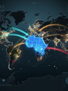 Global geopolitical map with U.S. investment strategy arrows