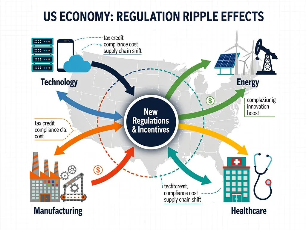 Interconnected US industry sectors demonstrating policy domino effects.