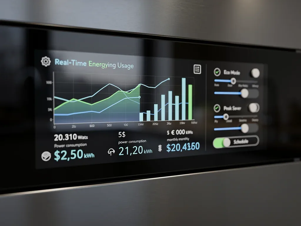 Smart appliance control panel showing real-time energy usage data