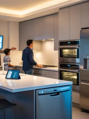 Modern kitchen with energy-efficient smart appliances for U.S. homes