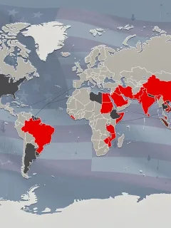 Global map showing reduced U.S. foreign aid, symbolizing geopolitical shifts.