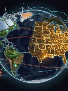 Global energy market map showing diverse energy sources and interconnected trade routes affecting U.S. businesses in 2026.