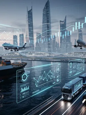Global supply chain network with digital overlay, symbolizing resilience and financial impact.