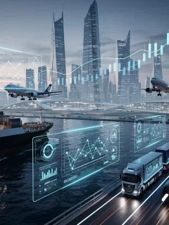 Global supply chain network with digital overlay, symbolizing resilience and financial impact.
