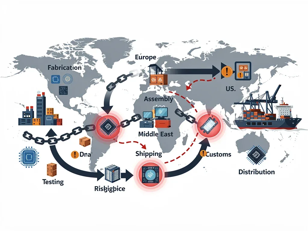 Graphic depicting global supply chain disruptions affecting semiconductor delivery to the U.S.