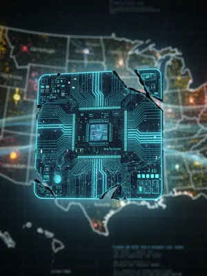 Illustration of a microchip impacting the U.S. economy amidst a 2026 semiconductor shortage.