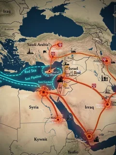 Map of Middle East oil routes showing vulnerability to conflict
