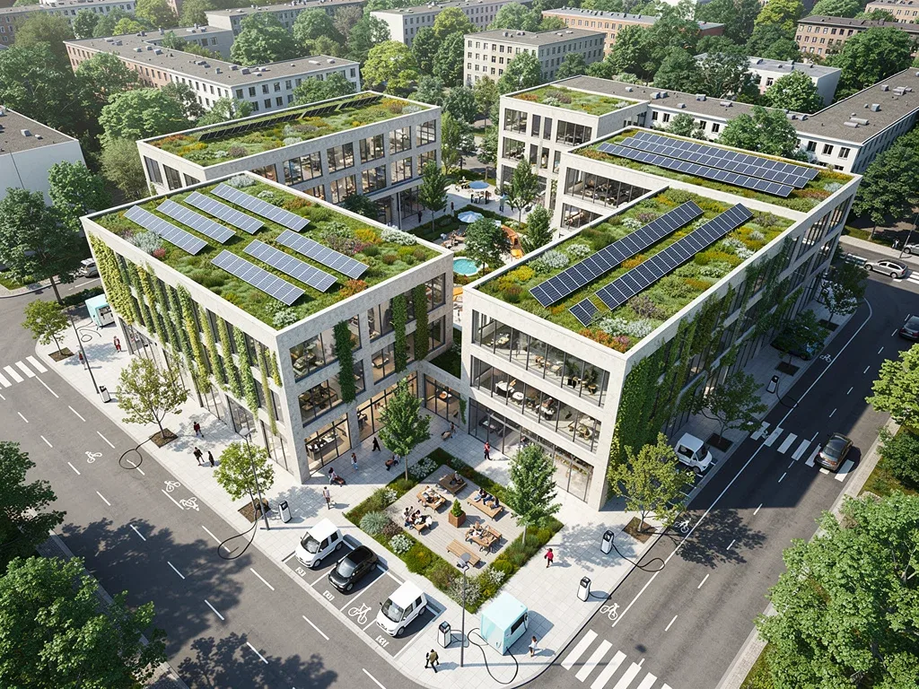Sustainable urban retail complex with green infrastructure
