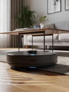 Modern robot vacuum cleaning a U.S. living room