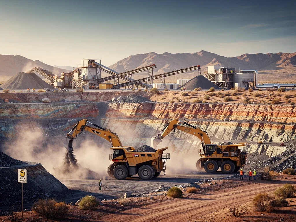 Rare earth mining operation in a desert landscape