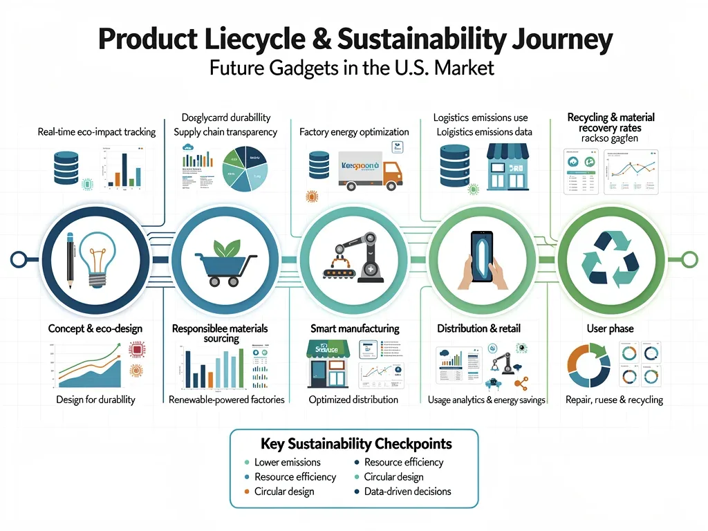 Infographic showing sustainable product lifecycle with data analytics