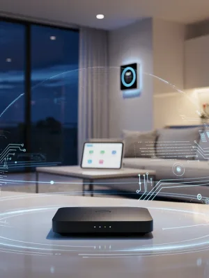 Futuristic smart home with secure router protecting connected devices