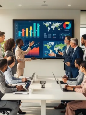 Diverse professionals collaborating in a modern office, symbolizing global talent