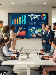 Diverse professionals collaborating in a modern office, symbolizing global talent
