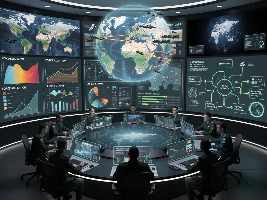 AI-powered military command center with strategic data