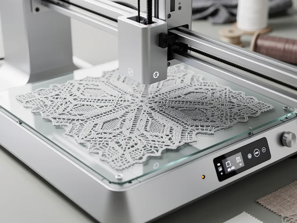 3D printer fabricating intricate textile patterns for customized apparel production