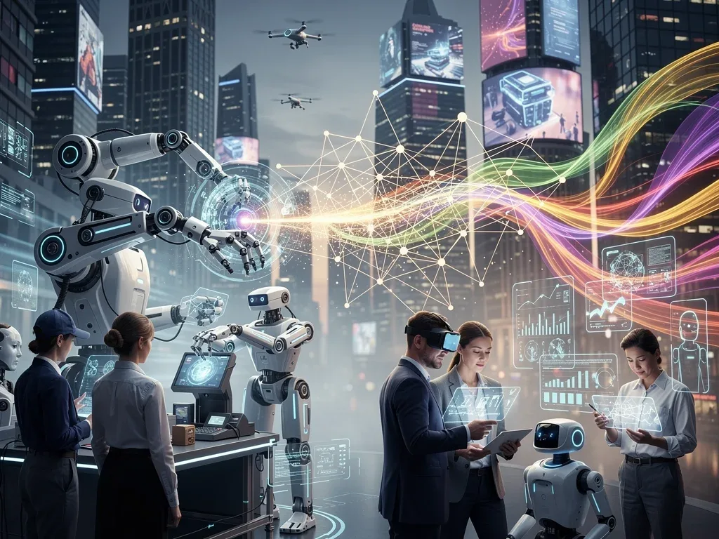 Job market transformation with AI automation displacing old roles and creating new opportunities.