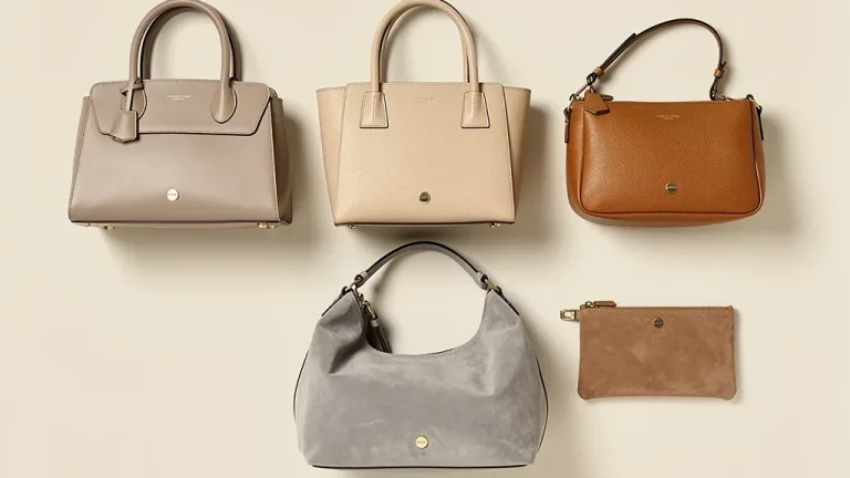 Five quiet luxury handbags with high resale value arranged elegantly on a clean surface.