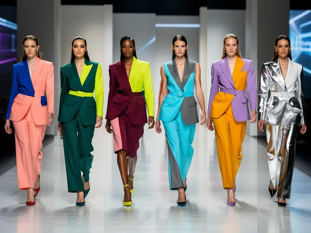 Models on a runway showcasing strategic color pairings for 2026, vibrant and refreshing outfits.