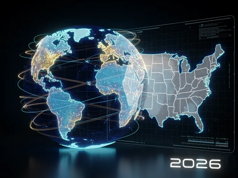 Digital globe showing global news and its impact on US futures in 2026