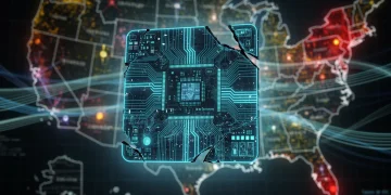 Illustration of a microchip impacting the U.S. economy amidst a 2026 semiconductor shortage.