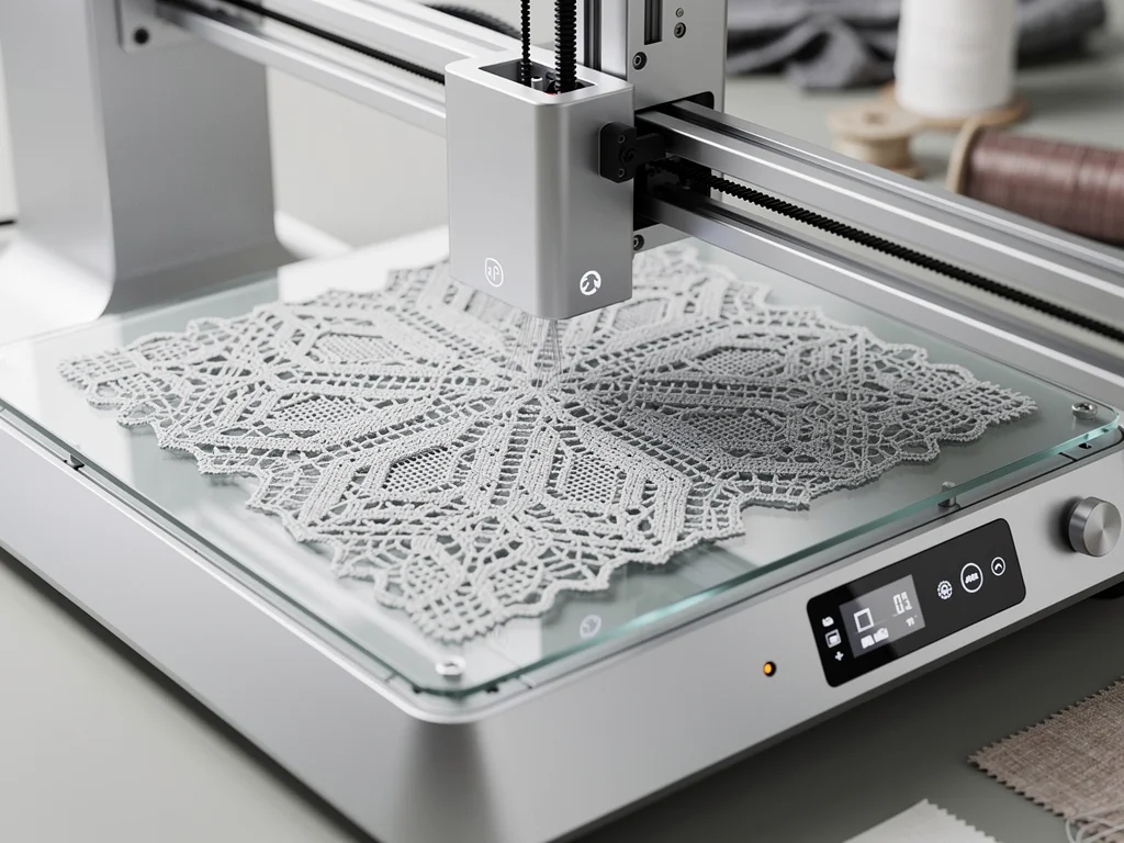3D printer fabricating intricate textile patterns for customized apparel production