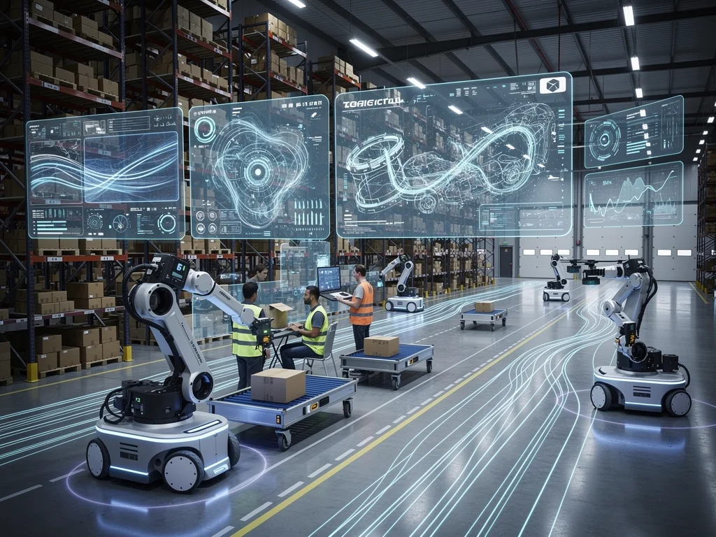 Robotics and AI optimizing warehouse logistics and supply chain technology.