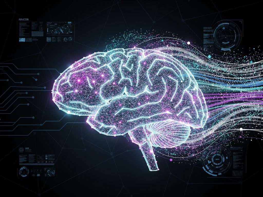 Abstract neural network forming a brain, representing advanced artificial intelligence development.