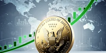 US dollar coin with rising graph representing economic strength in 2026