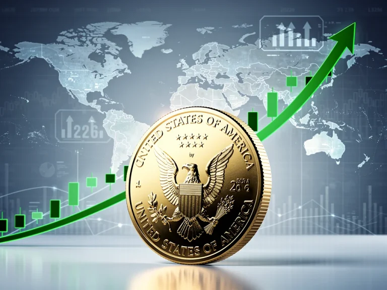 US dollar coin with rising graph representing economic strength in 2026