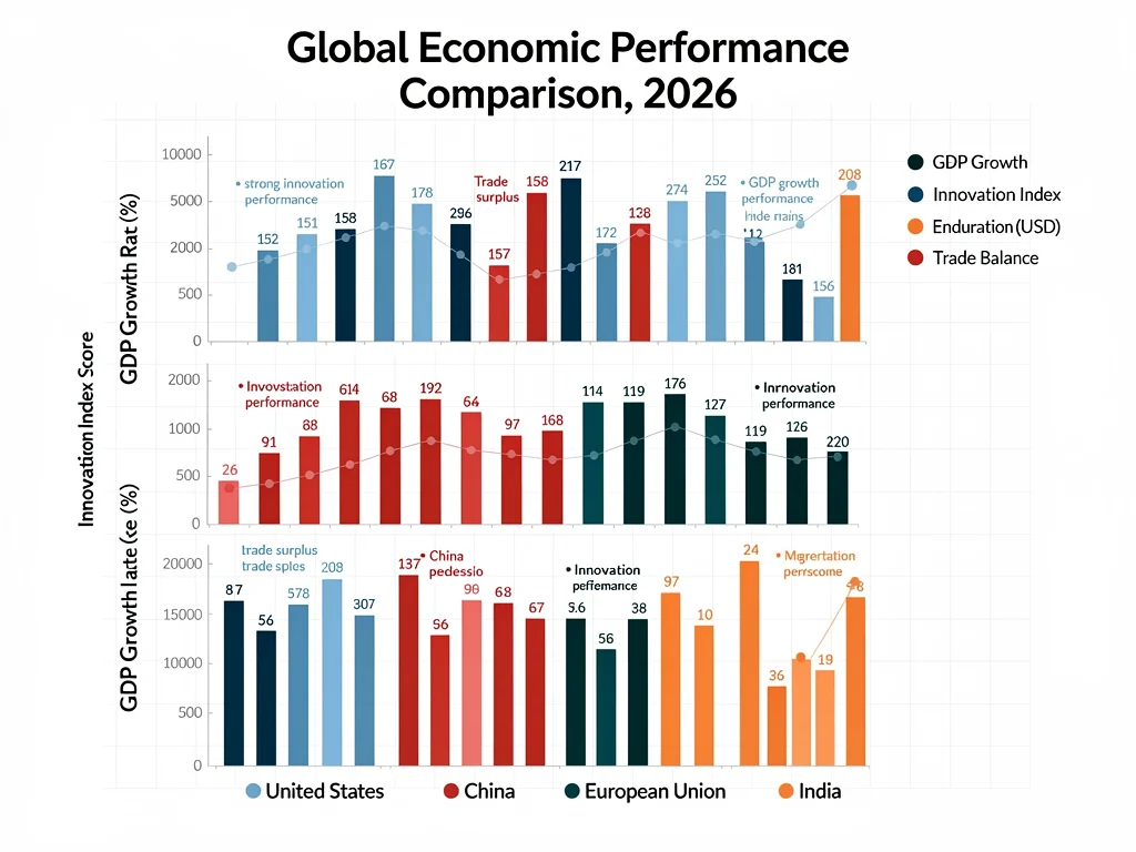 Chart comparing economic indicators of U.S., China, EU, and India in 2026.
