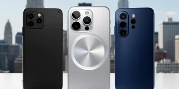 Three flagship smartphones showcasing their advanced camera systems in a comparative setup.