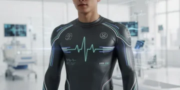 Futuristic biometric apparel monitoring health in a modern setting