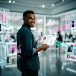 Hyper-Personalized Retail: US Shopper Outlook 2026 Futuristic shopping experience with hyper-personalized AI integration for US consumers in 2026.