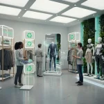 US Apparel Consumption: Beyond Fast Fashion Trends Futuristic retail space showcasing sustainable apparel and digital shopping experiences