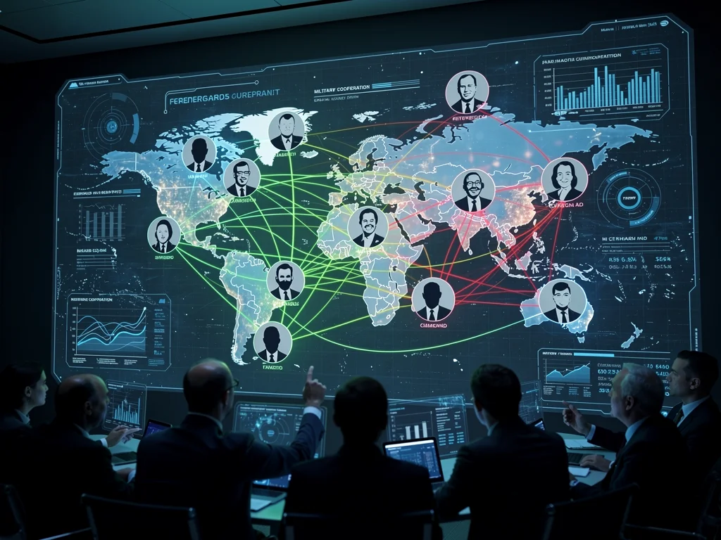 Interconnected world leaders symbolizing global geopolitical strategies.