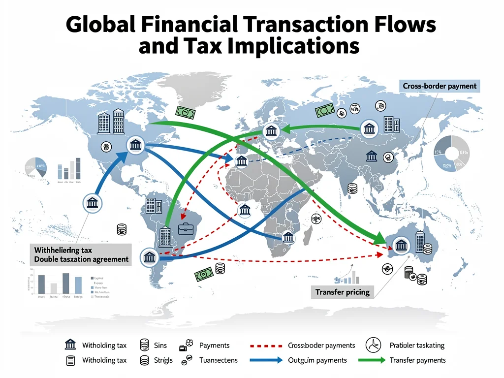 Infographic depicting complex global financial flows and tax implications