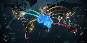 Global geopolitical map with U.S. investment strategy arrows