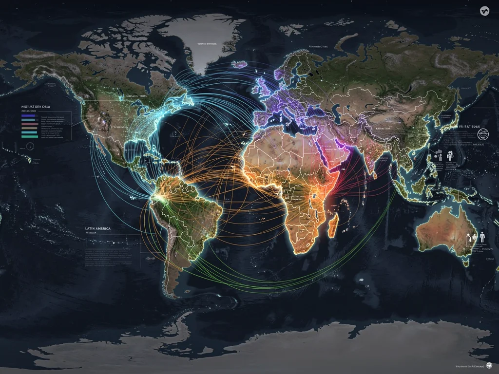 Global migration routes converging on the U.S., illustrating complex geopolitical implications