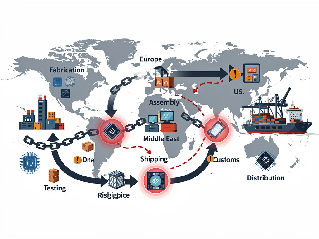 Graphic depicting global supply chain disruptions affecting semiconductor delivery to the U.S.