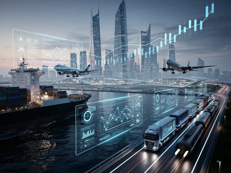 Global supply chain network with digital overlay, symbolizing resilience and financial impact.