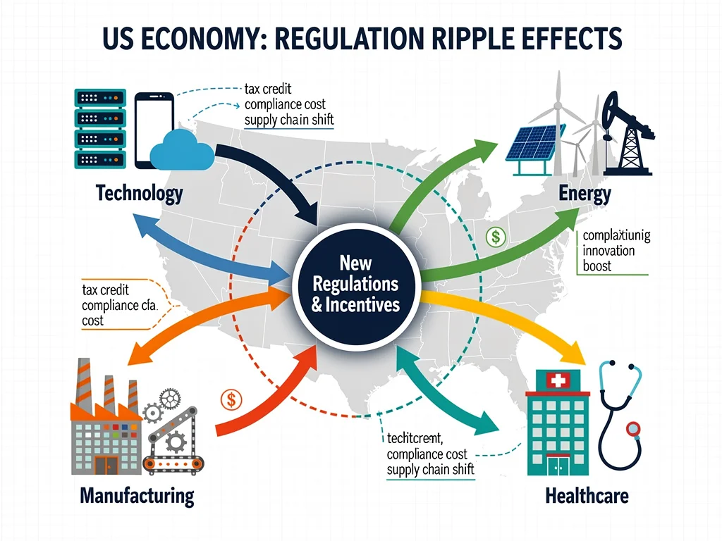 Interconnected US industry sectors demonstrating policy domino effects.