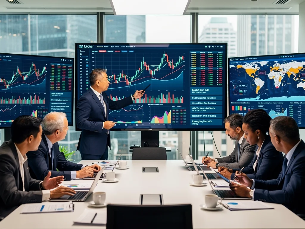 Investors discussing global economic forecasts and strategies