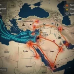 Middle East Instability 2026: U.S. Oil Vulnerability Map of Middle East oil routes showing vulnerability to conflict