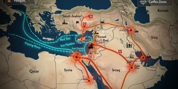 Map of Middle East oil routes showing vulnerability to conflict