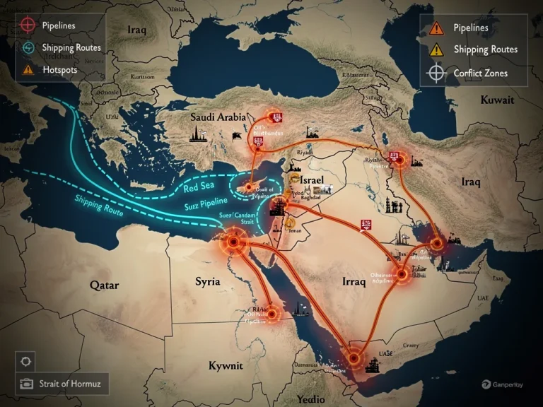 Map of Middle East oil routes showing vulnerability to conflict