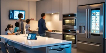 Modern kitchen with energy-efficient smart appliances for U.S. homes