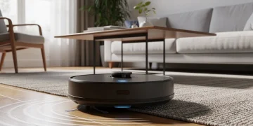 Modern robot vacuum cleaning a U.S. living room