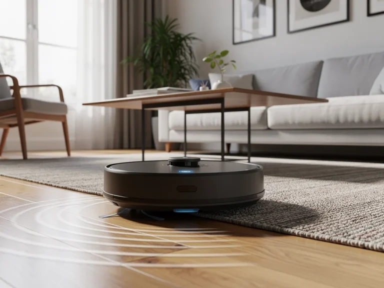Modern robot vacuum cleaning a U.S. living room