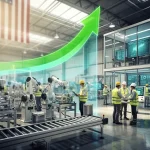 U.S. Manufacturing's 2026 Global Rebound: 10% Growth in Key Sectors Modern US manufacturing facility with robotics and diverse workforce, symbolizing innovation and economic growth.